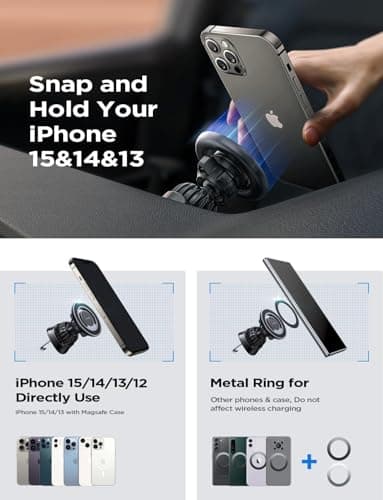 LISEN for MagSafe Car Mount [360° Rotation] Magnetic Phone Holder for Car Vent Phone Mount, Hands Free Phone Mount for Car Accessories, Phone Car Mount for iPhone Includes Vent/Dashboard Mount, Black - Image 5