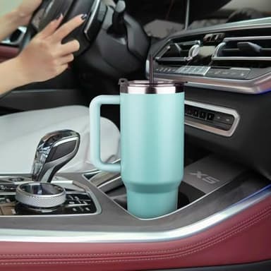 StarSpeed 40 oz Tumbler with Handle and Straw Lid | Stainless Steel Water Bottle Travel Mug Reusable Insulated Cup With Lid And Straw, Keep Cold Heat and Ice for Hours(40oz,Dew) - Image 6
