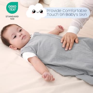 david's kids Muslin Cotton Baby Sleep Sack 18-24 Months, 2 Pack 100% Cotton Sleeping Bag for Summer, TOG 0.5 Baby Wearable Blankets with 2-Way Zipper, Soft Sleep Sacks for Newborn Infant, Grey & Blue - Image 3