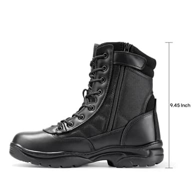 NORTIV 8 Men's Military Tactical Work Boots Side Zipper Leather Motorcycle Combat Boots Trooper(6-8 Inches),Size 9,Black-8 Inches - Image 2