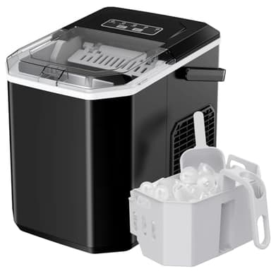 Ice Maker Countertop, Portable Ice Machine with Carry Handle, Self-Cleaning Ice Makers with Basket and Scoop, 9 Cubes in 6 Mins, 26 lbs per Day, Ideal for Home, Kitchen, Camping, RV, Black - Image 1