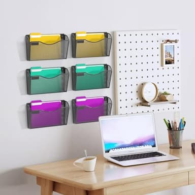 samstar 6 Pack Mesh Wall Mounted File Holder Metal Wall File Pocket Mail Organizer for Office/Home(with Label Panel) - Image 2