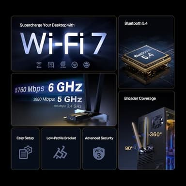 TP-Link WiFi 7 BE9300 PCIe WiFi Card Archer TBE552E| Tri-Band Network Card for Desktop PC| Bluetooth 5.4 | High-Gain Antenna | MLO, WPA3| Supports AMD/Intel Motherboard| Not Compatible w/Windows 10 - Image 2