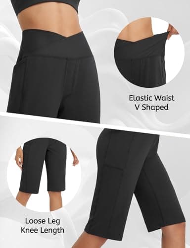 baleaf Women's Bermuda Long Shorts 14" Knee Length Capri Pants High Waisted Athletic Shorts with Pockets Summer Casual Black XS - Image 4