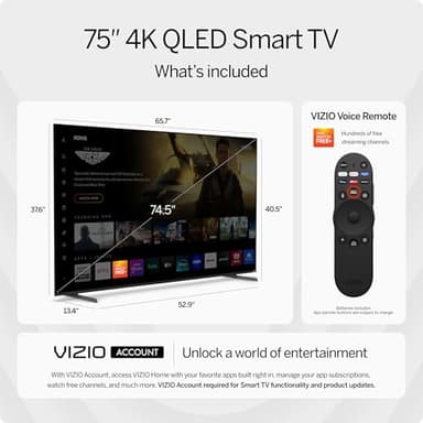 VIZIO 75-inch Quantum Pro 4K QLED 120Hz Smart TV with 1,000 nits Brightness, Dolby Vision, Local Dimming, 240FPS 1080p PC Gaming, WiFi 6E, Apple AirPlay (VQP75C-84, 2023) (Renewed) - Image 2