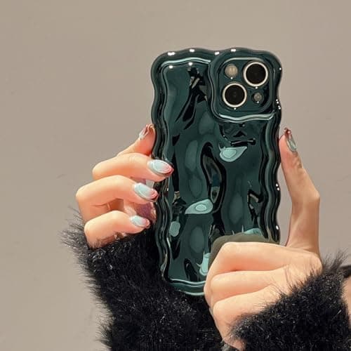 FABSPARK Case for iPhone 14 Pro Max,3D Meteorite Bubble Pattern Electroplate Plating Glitter Curly Wavy Frame Glossy Case,Soft TPU Shockproof for iPhone 14 Pro Max 6.7 Inch,Dark Green - Image 1