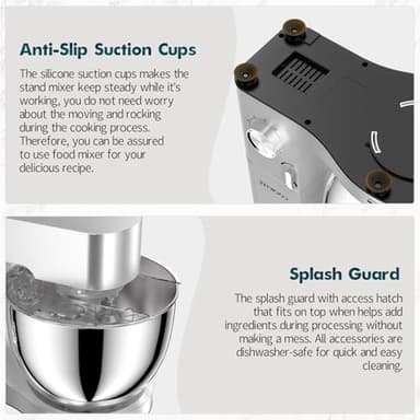 COOKLEE Stand Mixer, 9.5 Qt. 660W 10-Speed Electric Kitchen Mixer with Dishwasher-Safe Dough Hooks, Flat Beaters, Wire Whip & Pouring Shield Attachments for Most Home Cooks, Silver - Image 7