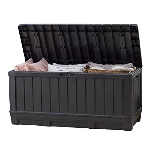 Keter Kentwood 92 Gallon Resin Deck Box-Organization and Storage for Patio Furniture Outdoor Cushions, Throw Pillows, Garden Tools and Pool Floats, Dark Grey - Image 1