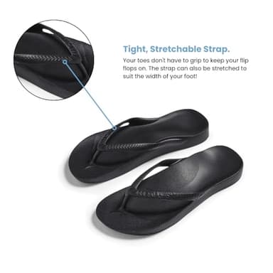 Archies Arch Support Flip Flops for Men & Women – Orthotic Sandals for Plantar Fasciitis Relief – Lightweight, Cushioning, Shock-Absorbing Sandals for Walking, Foot Pain & All-Day Comfort - Black (US Men's 8 / US Women's 9) - Image 8