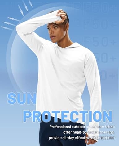 MIER Men's Long Sleeve Hiking Shirts UPF 50+ Sun Protection Fishing Hoodie SPF UV Running Workout Hooded T-Shirt, White, XL - Image 2