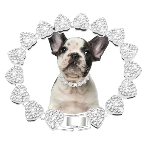 Glitter Metal Cuban Diamond Dog Chain Dog Training Chain with Secure Buckle Heart-Shaped Pet Collars for Large Medium Dogs - Image 1