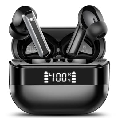 Wireless Earbuds, Bluetooth 5.4 Headphones with HiFi Stereo, in Ear Earphones with 4 ENC Mics, 48H Bluetooth Earbuds with LED Display Charging Case, IP7 Waterproof Ear Buds for Android iOS Black - Image 1
