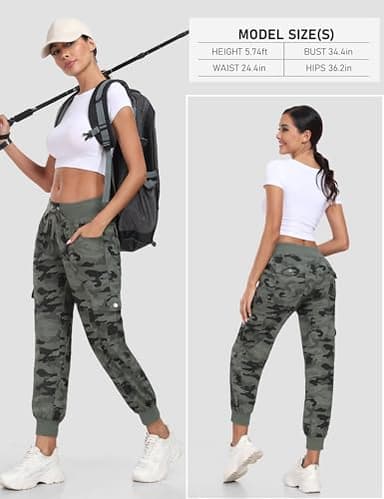 MoFiz Women Cargo Pants with Pockets Lightweight Outdoor Summer Travel Casual Hiking Pants Running Joggers Sweatpants Elastic Waist Camouflage Green XS - Image 6