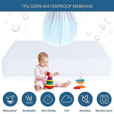Moonsea Crib Mattress Protector Waterproof,Mattress Cover Protector, Smooth Top Mattress Protector for Kids, Breathable Skin Friendly and Noiseless Fitted Sheet,Viscose Terry Top,1 Pack - Image 2