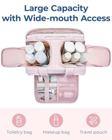 BAGSMART Travel Toiletry Bag, Lightweight Large Wide-open Travel Bag for Women, Puffy Cosmetic Makeup Bag Organizer with Handle for Accessories,Essentials, Toiletries, Pink - Image 3