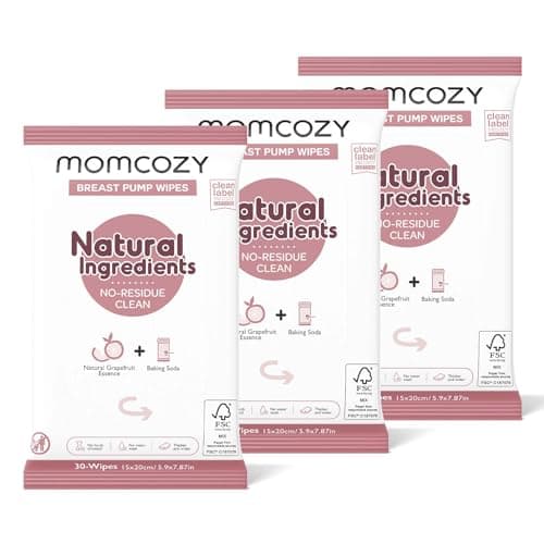 Momcozy Natural Breast Pump Wipes for Pump Parts Cleaning On-the-go, 30 Count (Pack of 3), Flash Clean & Resealable Pump Wipes - Image 1