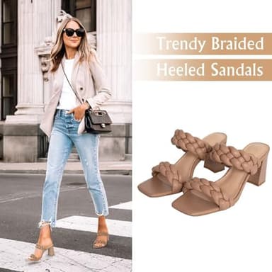 Athlefit Women's Braided Heeled Sandals Summer Square Open Toe Chunky Block Heels - Image 4