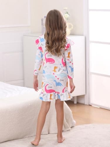 Bow Dream Toddler Girls Casual Dress and Matching American Girl Doll Clothes for GirlsWhite Dinosaur Size 130 - Image 4
