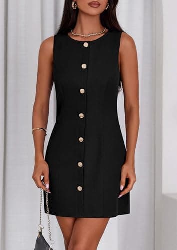 PRETTYGARDEN Work Dresses for Women 2025 Summer Business Formal Short Dress Sleeveless Button Down Elegant Office Outfits (Black,Small) - Image 3