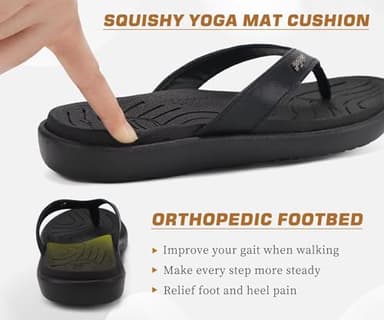 jiajiale Womens Fashion Orthotic Flip Flops Ladies Slip On Lightweight Comfortable Thick Cushion Yoga Mat Thong Sandals With Plantar Fasciitis Arch Support Black 10 - Image 5