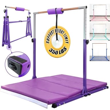 Seliyoo Foldable Gymnastic Bar for Kids & Teens 3-20 Years, 5FT/6FT Adjustable Height 35" to 59" Horizontal Kip Bar Anti-Wobble Arch Design Gymnastic Training Equipment for Home Club 350lbs Capacity - Image 1