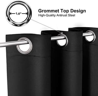 ChrisDowa Blackout Curtains 108 Inches Long 2 Panels Set for Living Room, Grommet Thermal Insulated Room Darkening Curtains for Bedroom (Black, 52 x 108 Inch) - Image 3