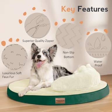 Large Dog Bed Orthopedic Dog Beds for Extra Large Dogs with Washable Removable Cover Waterproof Pet Beds with Pillow-Beige and Dark Green - Image 3