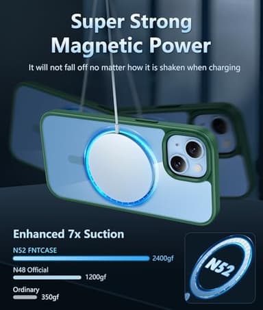 FNTCASE for iPhone 15 Case: for iPhone 14 Case | Support Magnetic Charging Military Grade Drop Protection Anti Yellowing | Rugged Sturdy Shockproof Protective Cell Phone Cover - 6.1 inch (Green) - Image 3
