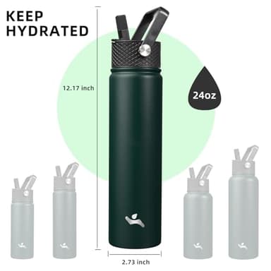 Konokyo Insulated Water Bottle 24oz Stainless Steel Sport Bottles with 3 Lids,Army Green - Image 5