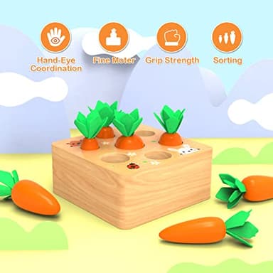 Montessoritoys for 1 Year Old, Wooden Toys Developmental Shape Sorting & Matching Puzzle Carrots Harvest Game, Birthday Gifts for Toddlers Babies Boys and Girls 6-12 Months Christmas - Image 3