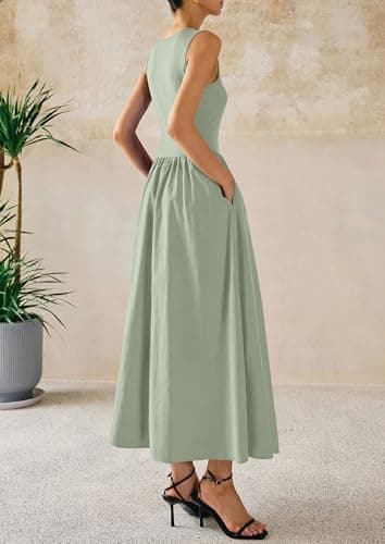 PRETTYGARDEN Maxi Dresses for Women 2025 Summer Casual Sleeveless Patchwork Flowy Vacation Sundress Knit Long Work Tank Dress(Light Green,Large) - Image 2