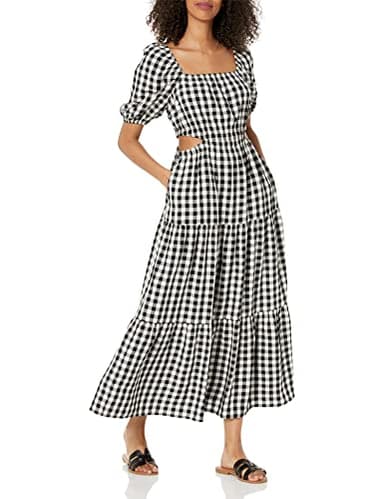 The Drop Women's Anaya Square Neck Cut-out Tiered Maxi Dress, Black/Whisper White, L - Image 1