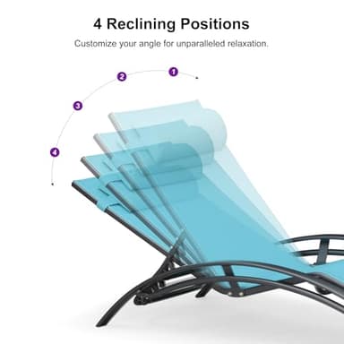 Purple Leaf Patio Chaise Lounge Set of 3 Outdoor Lounge Chair Beach Pool Sunbathing Lawn Lounger Recliner Chiar Outside Tanning Chairs with Arm for All Weather, Side Table Included, Turquoise Blue - Image 9