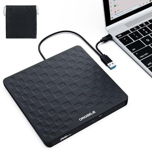 ORIGBELIE External CD DVD Drive for Laptop, USB 3.0 Type-C Ultra Slim 13mm DVD Player Portable CD DVD +/-RW Drive CD Burner Reader Writer Recorder for Desktop PC Windows 11/10/8/7 Linux Mac OS (Black) - Image 1