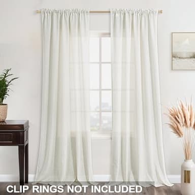 KOUFALL 90 Inch Curtains,Farmhouse Country Light Filtering Semi Sheer Linen Curtains 90 Inches Long 2 Panels Set for Living Room Bedroom,Cream Ivory Off White - Image 2