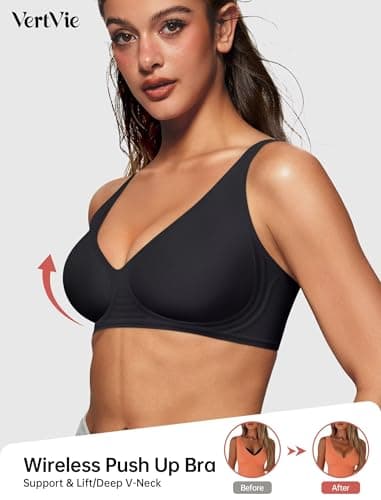 Vertvie Jelly Wireless Bras for Women Push Up Plunge Seamless T-Shirt Bras No Underwire Supportive Full Coverage Bralettes(Black,3X-Large) - Image 2