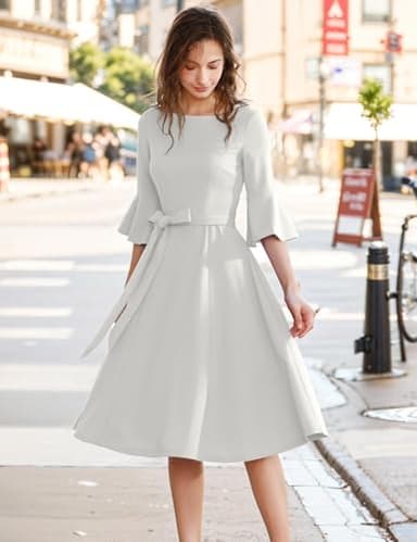 HomRain White Church Graduation Dresses for Women 2025, Casual Dress Fit and Flare for Tea Party White XL - Image 3