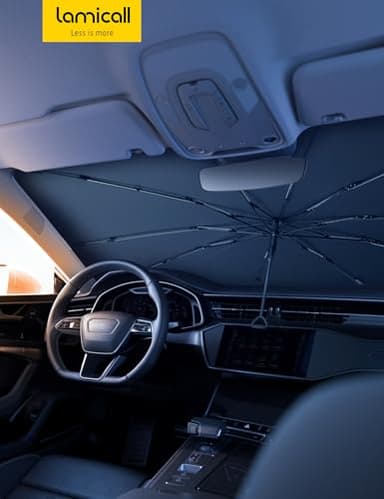 Lamicall Car Windshield Sunshade Umbrella – 5-Layer UV Block, 10-Rib Fiberglass Frame for Heat Insulation, 57"x33" Front Window Interior Sun Protection, for Medium Sedan, SUV Windshield - Image 9