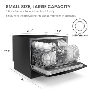 COMFEE’ Countertop Dishwasher, Energy Star Portable Dishwasher, 6 Place Settings & 8 Washing Programs, Speed, Baby-Care, ECO& Glass, Dish Washer for Dorm, RV& Apartment, Black - Image 2