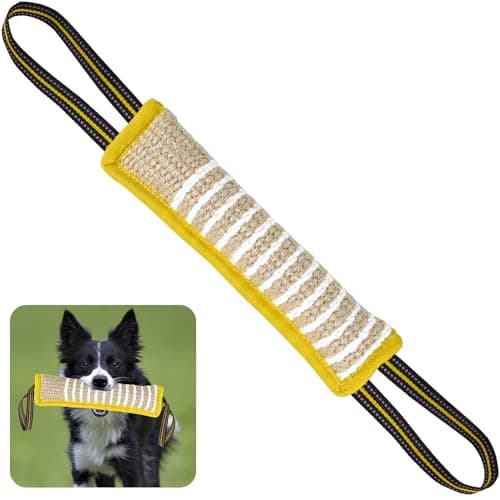 ToLanbbt Dog Tug Toy Bite Jute Pillow Pull Toy with 2 Strong Handles Perfect for Tug of War, Puppy Interactive Play, Tear Resistant Bite Training for Small Medium Large Dogs (Yellow-Bright Line) - Image 1