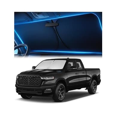 Windshield Sunshade for Dodge RAM 1500 2019-2023 2024 2025 - Innovative No-Light-Pass Technology, Mirror Cut-Out, Blocks 99% UV Rays, Fade-Resistant, Easy-Fold RAM 1500 Windshield Sun Shade - Image 1