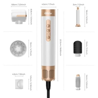 UKLISS Hair Dryer Brush 7 in 1，110000 RPM Hair Dryer with Diffuser for Curly & Twisted Hair Professional Ionic Brush Blow Dryer for Salon-Quality Styling, White Gold - Image 9