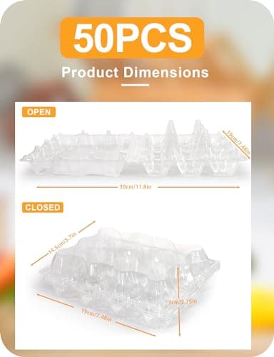 Pintuson 50 Pack Egg Cartons Cheap Bulk 12 Count - Holds 1 Dozen Clear Blank Egg Cartons for Chicken Eggs - Clear Empty Chicken Egg Carton for Fresh Medium Eggs - Image 4