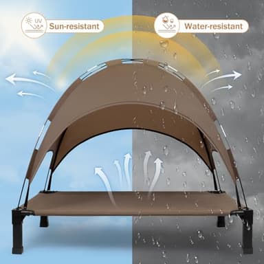 Heeyoo Elevated Dog Bed with Canopy, Outdoor Dog Bed Cot with Removable Shade Tent, Portable Raised Pet Cot Cooling Bed for Dogs and Cats, Brown - Image 2