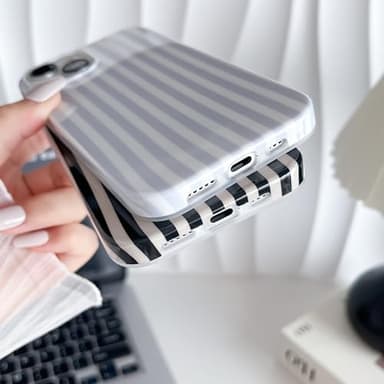 Yeddabox for iPhone 13 Case Cute Striped Phone Case Soft TPU Slim Shockproof Phone Cover for Women Girls, Blue and White - Image 5