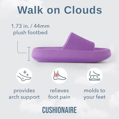 CUSHIONAIRE Feather Slides – Comfortable Cloud Cushion House Slippers for Women, Indoor Outdoor EVA Foam Foot Spa Shower Shoes, Non-Slip Arch Support, LAVENDER 7 - Image 3