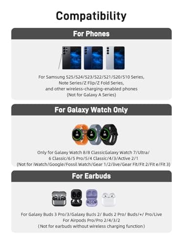 Wireless Charger for Samsung Charging Station, 3 in 1 Android Phone Charger for Samsung Galaxy S25 Ultra/S24 Ultra/S23/Z Fold7/Flip7, Galaxy Watch 8/8 Classic/Ultra/7/6/5, Galaxy Buds 3 Pro/3 - Image 7