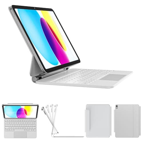RAYMCRAFT for iPad 11th(A16, 2025)/10th Generation Case with Keyboard, Magic Keyboard 2022, Springy Backlit Keys, Stain-Resistant Surface, Multi-Touch Trackpad,White
