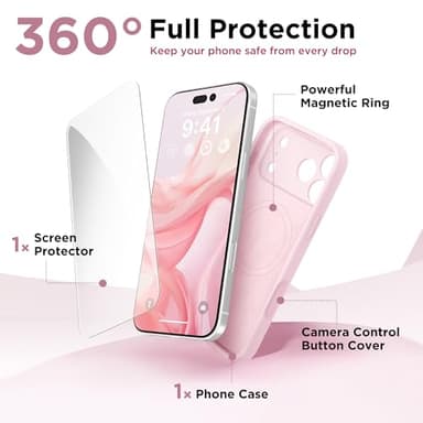 GolbinBox Magnetic for iPhone 17 Pro Max Case, Compatible with MagSafe, [Full Camera Protection] [Screen Protector], Silicone Shockproof Phone Cover with Anti-Scratch Microfiber Lining, Chalk Pink - Image 7