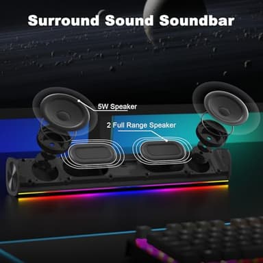 SOULION R100 Bluetooth Computer Speakers with Dynamic LED Light, USB Plug & Play PC Speakers with Switch Button, Clearly Sound Soundbar for Desktop Laptop Monitor(USB-C to USB Adapter Included) - Image 5